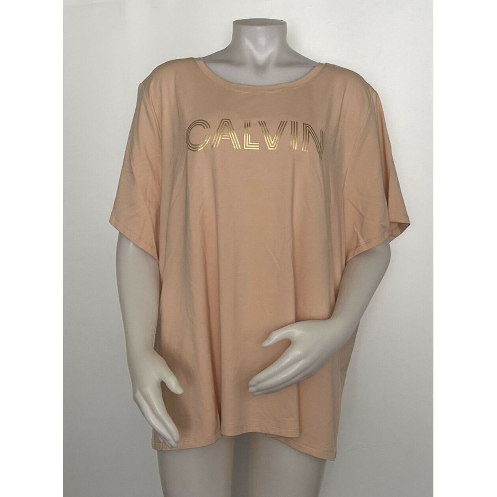 🪻Women’s Size 3X Calvin Klein Logo Short-Sleeve T-Shirt Pale Pink metallic logo